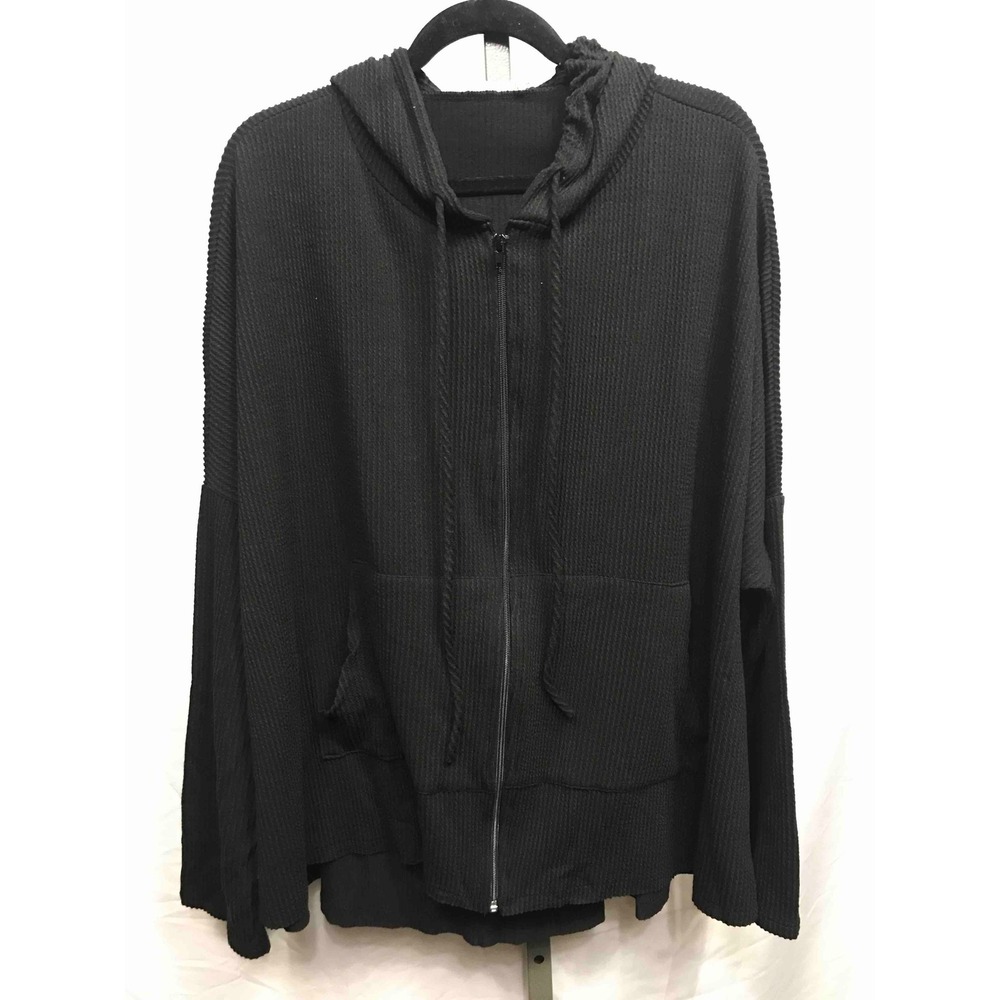 Blumin‎ Black Waffle Knit Zip Up Hoodie Long Sleeve Oversized Casual Womens M